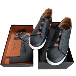 Zegna Triple Stitch Leather Slip on Sneaker